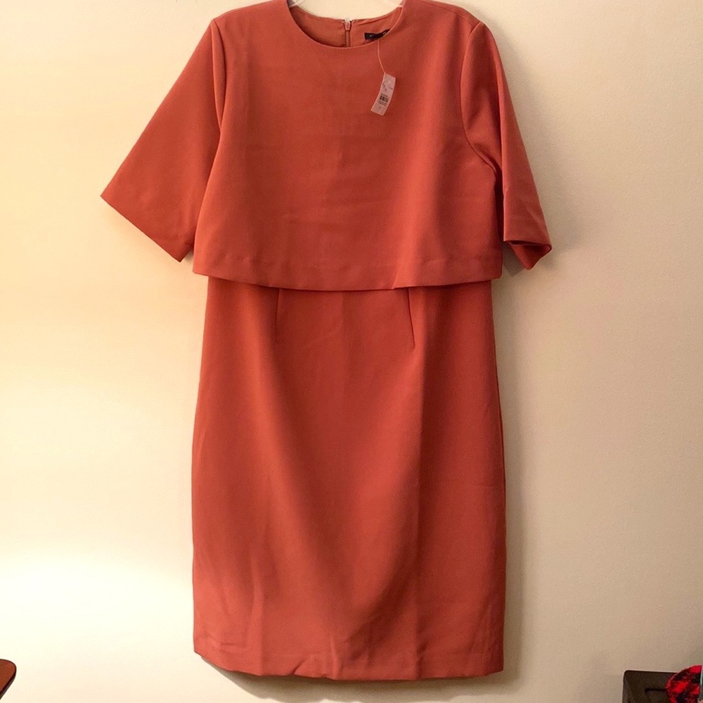 Ann Taylor Overlay Elbow Sleeve Dress, SZ 14, Raspberry Blush
